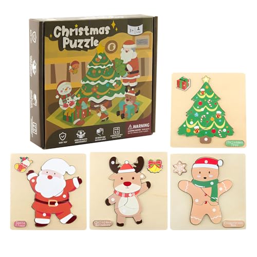 Kleine Puzzles für Kinder, Weihnachtspuzzle für Kleinkinder,Sicherheits-Holzpuzzles für Vorschulkinder - Klassenzimmerpreise für Geburtstag, Weihnachten, Greiffähigkeit und Hand-Auge-Koordination von Buhyujkm