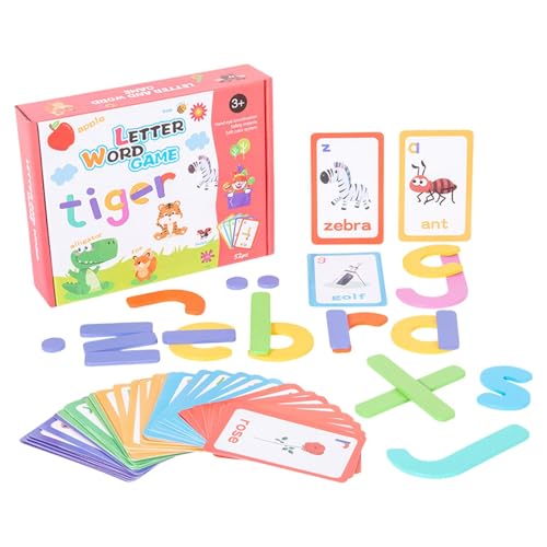 Letter Building Blocks, Alphabet Word Toys, Interactive Educational Flash Cards for Preschool Kindergarten Learning, 7.09x5.71x1.38 Inches, Wooden Construction von Buhyujkm