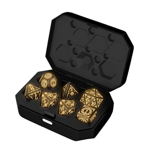 Light Up Dice Set, Rechargeable Polyhedral Flashing Dice, 10x7.2x3.3cm/3.94x2.83x1.3 Inches Compact Storage and Charge Case, Charging Case Included, Role Playing Game Accessory Abs von Buhyujkm