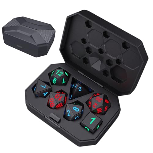 Light Up Dice Set, Rechargeable Polyhedral Flashing Dice, 10x7.2x3.3cm/3.94x2.83x1.3 Inches Compact Storage and Charge Case, Charging Case Included, Role Playing Game Accessory Abs von Buhyujkm