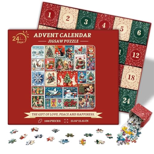 Weihnachts-Countdown-Puzzle - Weihnachtspuzzle-Adventskalender - Weihnachtspuzzle in 24 Boxen für Kinder Erwachsene von Buhyujkm