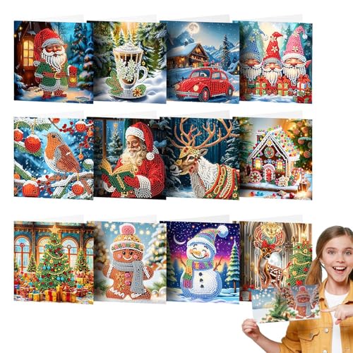 Weihnachtsmalkarten | Weihnachtsmann-Urlaubsparty-Geschenkkarten-Set, glänzende festliche Weihnachtsmann-Weihnachtskarten, perfekt für Freunde, Liebhaber von Buhyujkm