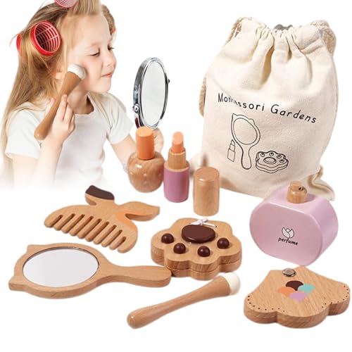 Wooden Makeup Toy Set, Pretend Playing Beauty Kit, 17x6x13cm, Fine Motor Skills Learning Playset with Styling Tools, Role-Playing Cosmetics for Toddler Girls 4-6 Years Old von Buhyujkm