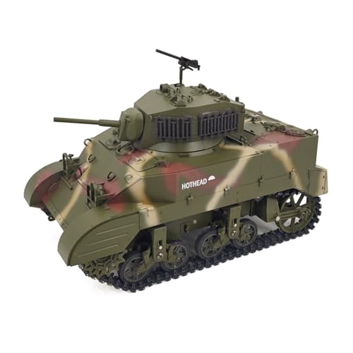 BuildCubes 1/16 RC Tank US M5A1 Stuart RC Panzer Modell mit Soundeffekten, 2.4G Tank RC Kampfpanzer Modell RC Militär Panzer, Teleskopisch Rauchende Auspuff, Spielzeug Geschenk von BuildCubes