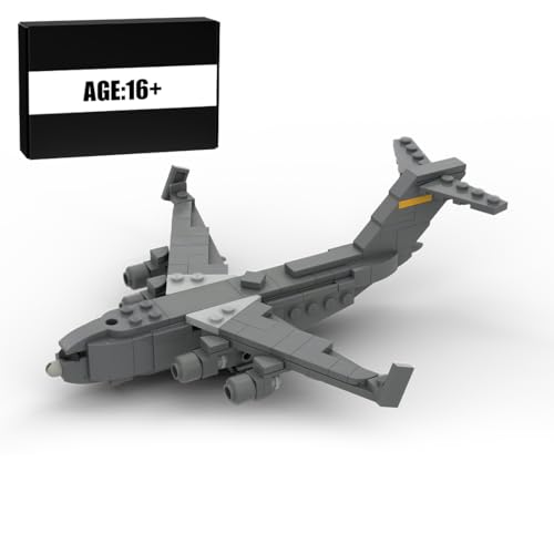 BuildCubes 1/300 C17 Militär Flugzeug Bausteine Bauset, MOC Flugzeug Bausteintechnik Hubschrauber Konstruktionsspielzeug Flugzeug, MOC Klemmbausteine Helikopter Geschenke (214Teile) von BuildCubes