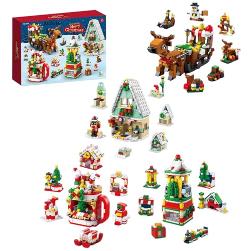 BuildCubes 2024 Weihnachts Adventskalender Klemmbausteine, Weihnachts Countdown Kalender Schlitten Surprise Box Bauklötze Set, Klemmbausteine Weihnachts Countdown Kalender Geschenke von BuildCubes