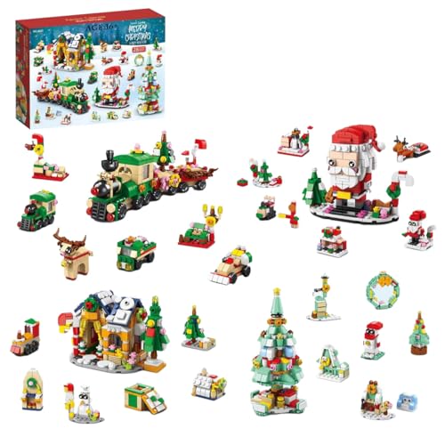 BuildCubes 2024 Weihnachts Adventskalender Klemmbausteine, Weihnachts Countdown Kalender Weihnachtsbaum Surprise Box Bauklötze Set, Klemmbausteine Weihnachts Countdown Kalender Bausatz von BuildCubes