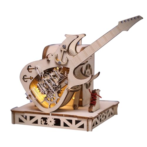 BuildCubes 3D Holzpuzzle Erwachsene, Mechanische Übertragung Gitarre Spieldose 3D Holz Puzzle Modellbausatz Spieluhr, 150PCS Steampunk 3D Puzzle Holz Musikbox, Spielzeug Geschenk -KIT von BuildCubes