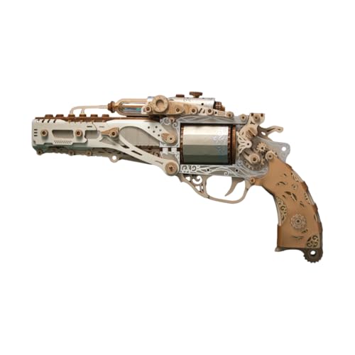 BuildCubes 3D Holzpuzzle für Erwachsene, 3D Holz Revolver Modell Bausatz Kompatibel mit Holzkugeln, 318PCS 3D Holzpuzzle Steampunk Revolver 3D Puzzle Holz Handwerk Modellbau Geschenk von BuildCubes