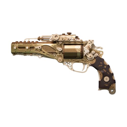 BuildCubes 3D Holzpuzzle für Erwachsene, 3D Holz Revolver Modell Bausatz Kompatibel mit Holzkugeln, 318PCS 3D Holzpuzzle Steampunk Revolver 3D Puzzle Holz Handwerk Modellbau Geschenk von BuildCubes