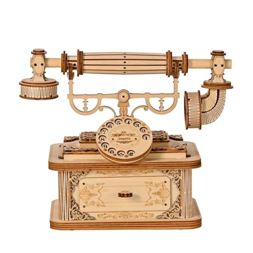 BuildCubes 3D Holzpuzzle für Erwachsene, Retro Telefon 3D Puzzle Holz Modellbausatz, 3D Holzpuzzle Bausatz Vintage Telefonmodell Steampunk Tischtelefon, Spielzeug Geschenk -KIT von BuildCubes