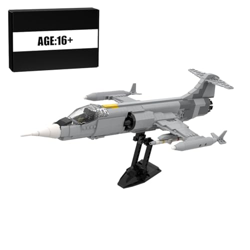 BuildCubes F-104 Militär Flugzeug Bausteine Bauset, MOC Flugzeug Bausteintechnik Konstruktionsspielzeug Helikopter, MOC Klemmbausteine Hubschrauber Bausatz Geschenke (767 Teile) von BuildCubes