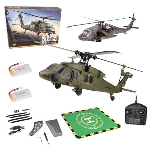 BuildCubes WL K170 Black Hawk UH-60L RC Hubschrauber, 170 Größe 2.4G 4CH K170 UH-60L RC Helikopter mit 1/64 Black Hawk Hubschrauber Statisches Display Modell Spielzeug Geschenk -RTF von BuildCubes