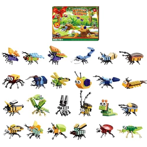 BuildCubes Weihnachts Adventskalender 2024, Weihnachts Countdown Abreißkalender Surprise Box Bauklötze Set, Klemmbausteine Weihnachts Countdown Kalender Bausatz Insects Series von BuildCubes