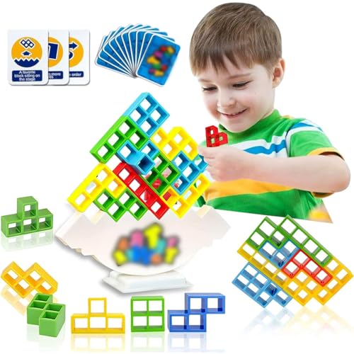 Bukezudang Tetra Tower Spiel, 32 PCS Stapelblöcke Balance Spielzeug Tower Game, Kreatives Stapelspiel Stapeln Spielzeug für Kinder, Stapelblöcke Balancing Spiel für Jungen Mädchen ab Jahre von Bukezudang