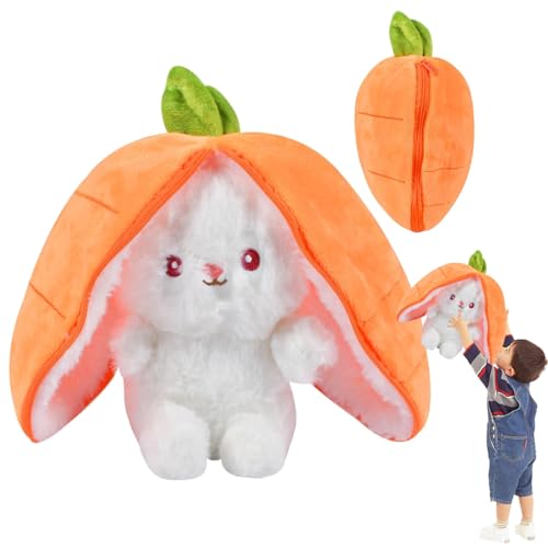 Hasen Verstecken Plüsch,Osterhase Plüschtier, Plush Hasen Erdbeeren 18cm, Plush Hasen Karotten, Stofftier Erdbeeren Karotten Hase mit Reißverschluss Ostergeschenke Für Kinder, Jungen, Mädchen von Bukezudang