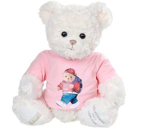 Bukowski Teddybär Anton Back to School 50 cm weiß/rosa mit T-Shirt Plüschteddybär von Bukowski