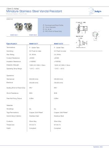 Bulgin MMP0120/ABKP Druckschalter von Bulgin