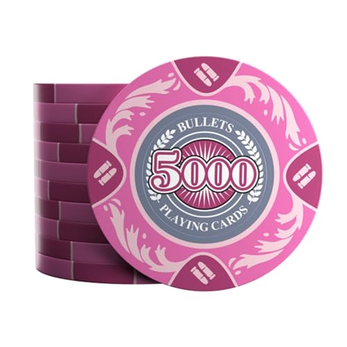 Bullets Playing Cards - 25 Clay Pokerchips Tony für Pokerset - Wert 5000-14g - 4cm Durchmesser - Farbe Pink… von Bullets Playing Cards