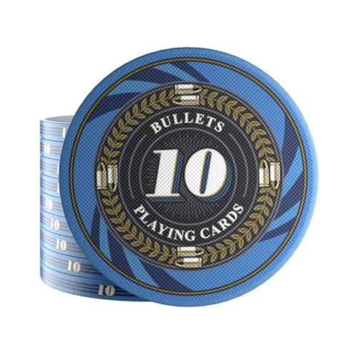 Bullets Playing Cards 25 Keramik Pokerchips Silvio für Pokerset - mit Werten - 10g - 4cm Durchmesser (Blau (Wert: 10)) von Bullets Playing Cards