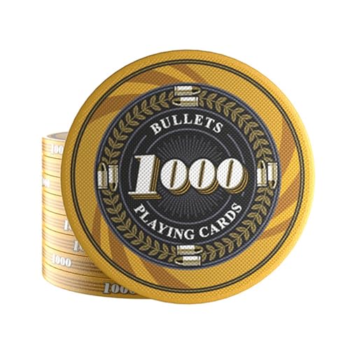 Bullets Playing Cards 25 Keramik Pokerchips Silvio für Pokerset - mit Werten - 10g - 4cm Durchmesser (Gelb (Wert: 1000)) von Bullets Playing Cards