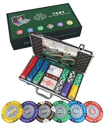 Bullets Playing Cards - Designer Pokerkoffer Tony Deluxe Pokerset mit 300 Clay Pokerchips, Poker-Anleitung, Dealer Button und Bullets Plastik Pokerkarten von Bullets Playing Cards