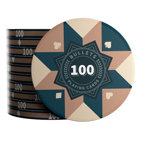 Bullets Playing Cards, Keramik Poker Chips Paulie mit Werten, 25er Rolle (Braun, 100er) von Bullets Playing Cards