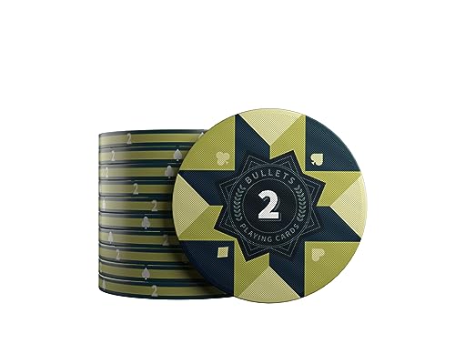 Bullets Playing Cards, Keramik Poker Chips, Paulie mit Werten, 25er Rolle (Khaki Grün/Blau (2er)) von Bullets Playing Cards