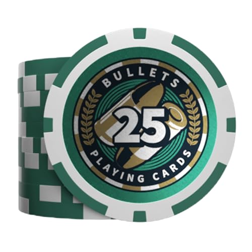 Bullets Playing Cards - Plastik Poker Chips - Christopher mit Werten - 25er Rolle (Grün (25er)) von Bullets Playing Cards