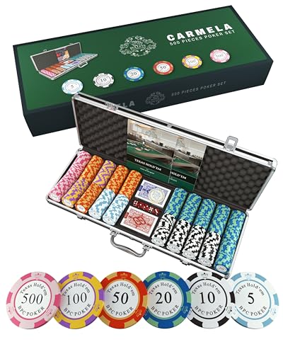 Bullets Playing Cards, Pokerkoffer Carmela, Pokerset mit 500 Clay Pokerchips, inkl. Keramik Dealerbutton von Bullets Playing Cards