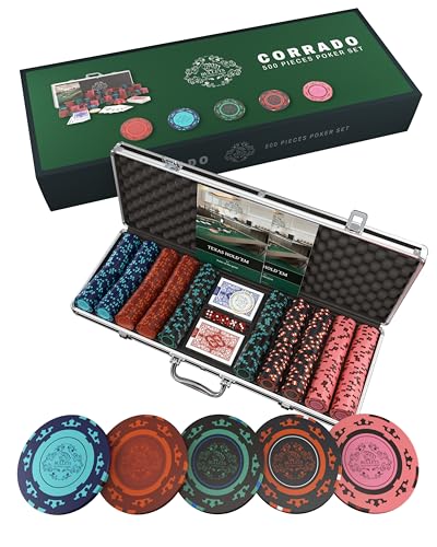 Bullets Playing Cards, Pokerkoffer Corrado, Pokersetmit 500 Clay Pokerchips ohne Werte -inkl. Keramik Dealerbutton von Bullets Playing Cards