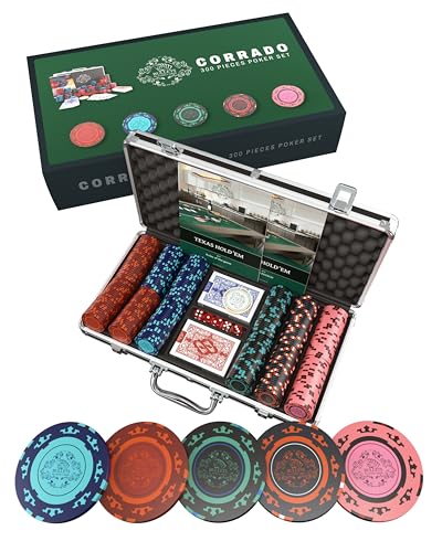 Bullets Playing Cards - Pokerkoffer Corrado Deluxe Pokerset mit 300 Clay Pokerchips ohne Werte, Poker-Anleitung, Dealer Button und Bullets Plastik Pokerkarten… von Bullets Playing Cards