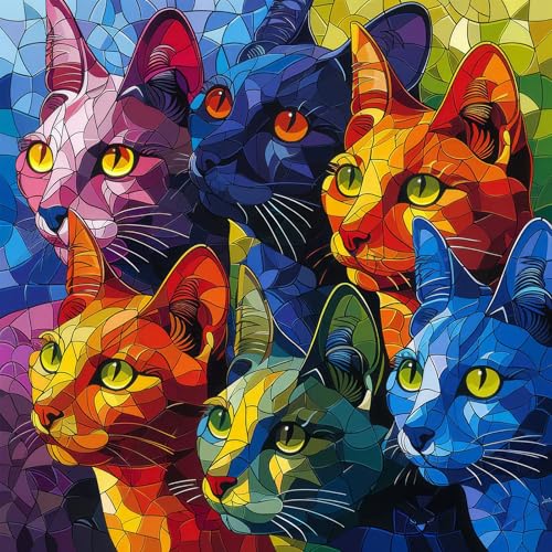 Bullglesup Puzzle für Erwachsene 1024 Teile, Cats mit Poster, Teile Passen Perfekt Ineinander Buchstaben Auf der Rückseite Kein Staub, Geschenk für Ältere Senioren (50 x 50cm) von Bullglesup