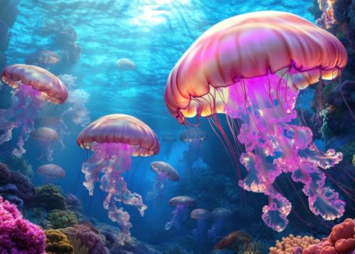 Bullglesup Puzzles für Erwachsene, 1000 Teile, Quallen-Puzzle mit Poster-Buchstaben auf der Rückseite, einzigartige Teile, passen gut, staubfrei, 69,8 x 49,8 cm Bullglesup Puzzles für Erwachsene, 1000 Teile, Quallen-Puzzle mit Poster-Buchstaben auf der Rückseite, einzigartige Teile, passen gut, staubfrei, 69,8 x 49,8 cm von Bullglesup