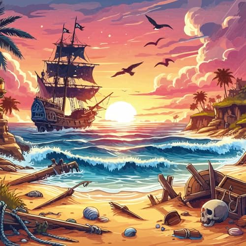 Bullglesup Puzzles für Erwachsene, 1024 Teile, Piratenschiff-Puzzle mit Poster-Buchstaben auf der Rückseite, einzigartige Teile, passen gut, staubfrei, 49,8 x 49,8 cm Bullglesup Puzzles für Erwachsene, 1024 Teile, Piratenschiff-Puzzle mit Poster-Buchstaben auf der Rückseite, einzigartige Teile, passen gut, staubfrei, 49,8 x 49,8 cm von Bullglesup