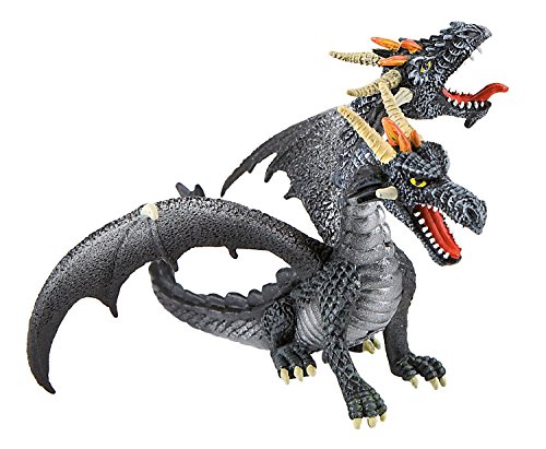 Bullyland 75597 - Spielfigur Drache mit 2 Köpfen Grau-Schwarz, ca. 9,2 cm, detailgetreu, PVC-frei, ideal als kleines Geschenk für Kinder ab 3 Jahren von Bullyland