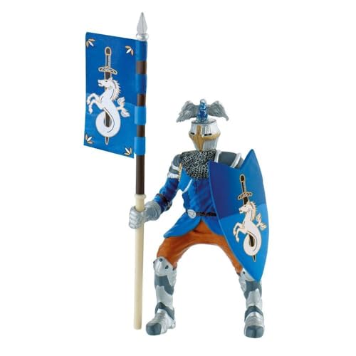 Bullyland 80785 - Spielfigur Turnier Ritter in blauer Rüstung mit Schild und Fahne, ca. 12,5 cm, detailgetreu, PVC-frei, ideal als kleines Geschenk für Kinder ab 3 Jahren von Bullyland