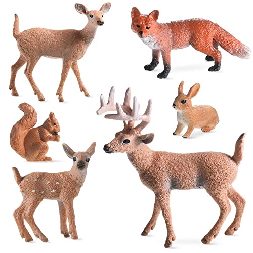 Bumdenuu 6 Stück Waldtiere, Figuren, Kreationen des Waldes, Figuren, Eichhörnchen, Hirsch, Hase, Familie, Figuren, Miniatur-Spielzeug von Bumdenuu