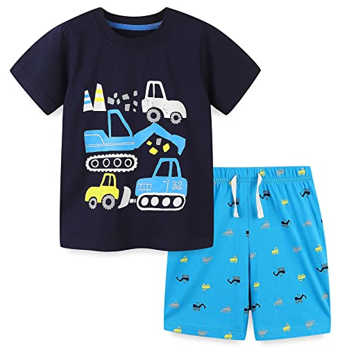 Bumeex Kleinkind Jungen Baumwolle Bekleidungssets Kurzarm Tee und Shorts, Navy Bagger, 3 Jahre von Bumeex