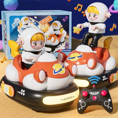 BunnyJOY Ferngesteuertes Auto Mädchen, Autoscooter Ferngesteuert Kinder, RC Bumper Cars, Spielzeug 5 6 7 8 Jahre Junge Kinder, Lichtern und Musik, Geschenk, Orange von BunnyJOY