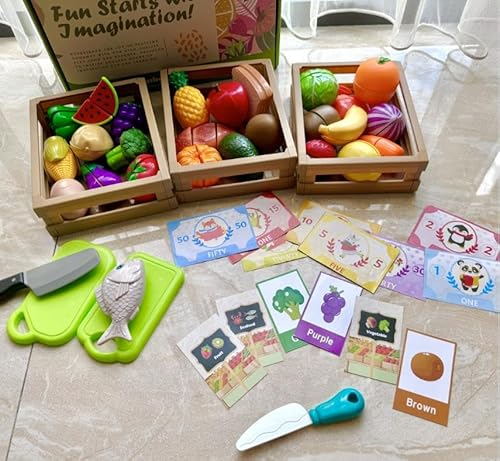 BunnyJOY Spielküche Zubehör Set, Kaufladen Zubehör, Schneide Spielzeug Obst Gemüse für Kinderküche, Lernspielzeug für Mädchen Jungen ab 3 Jahren, Küchenzubehör für kreative Rollenspiele von BunnyJOY