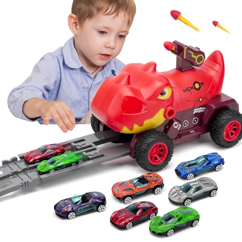 BunnyJOY Auto Spielzeug Kinder ab 3-6 Jahren Jungen, Spielzeugauto und LKW Truck, Rennbahn Set mit 6 Rennautos und 6 Schaumstoff Bomben, Fahrzeug Kinderspielzeug Geschenk Jungen ab 4 5 6 7 8 Jahre von BunnyJOY