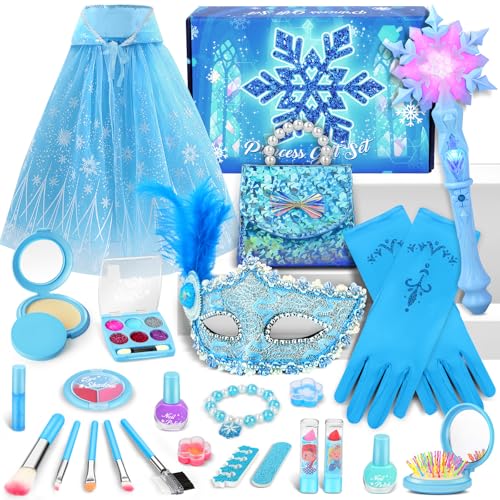 BuntWunder ELSA Eiskönigin Kinderschminke Spielzeug Set, Eiskönigin Prinzessin Kostüm Set mit Umhang, Handschuhe, Tasche, ELSA Spielzeug Geburtstag Geschenke für Kinder Karneval Halloween BuntWunder ELSA Eiskönigin Kinderschminke Spielzeug Set, Eiskönigin Prinzessin Kostüm Set mit Umhang, Handschuhe, Tasche, ELSA Spielzeug Geburtstag Geschenke für Kinder Karneval Halloween von BuntWunder