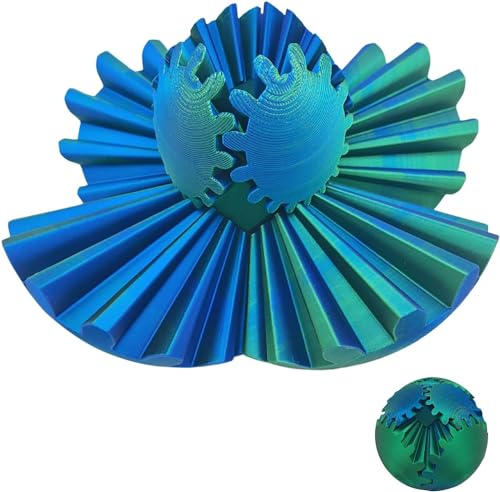 Gear Ball 3D Printed Gear Ball Spin Ball OR Cube Fidget Toy - Perfect for Stress and Anxiety Relaxing fidget Toy, Desk Toy - Ideal for Sensory Needs and Autism (Laser Green Blue) von Buobiy