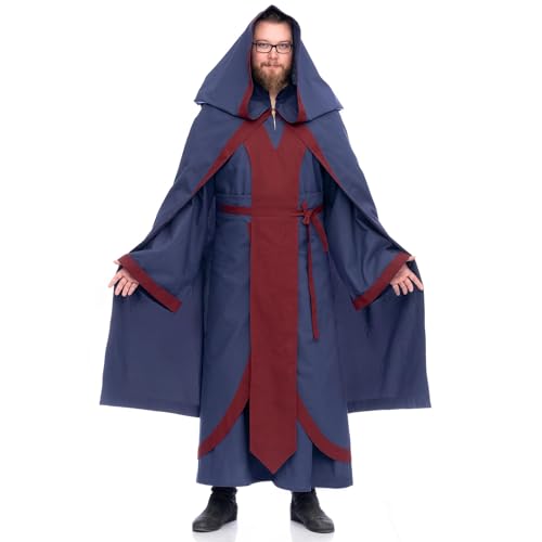 Burgschneider - Dungeons & Dragons Magier Umhang Dunkelblau/Bordeaux (Standard, Unisex, Baumwolle) Mittelalter Fantasy - Dungeons & Dragons von Burgschneider