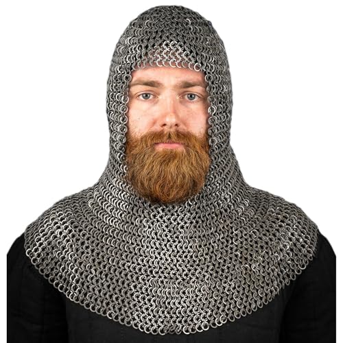 Burgschneider - Kettenhaube Flachring Vernietet 9mm Geölt (Standard, Unisex, Weichstahl) Historisch - Historic Chainmail von Burgschneider