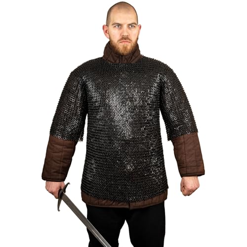 Burgschneider - Kettenhemd Haubergeon Flachring Vernietet Brüniert (2XL/3XL, Unisex, Weichstahl) Historisch - Historic Chainmail von Burgschneider