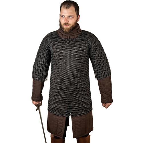 Burgschneider - Kettenhemd Haubergeon Rundring 10mm Brüniert (2XL/3XL, Unisex, Weichstahl) Historisch - Historic Chainmail von Burgschneider