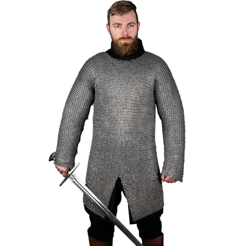 Burgschneider - Kettenhemd Hauberk Flachring KEIL Vernietet 9mm Geölt (2XL/3XL, Unisex, Weichstahl) Historisch - Historic Chainmail von Burgschneider