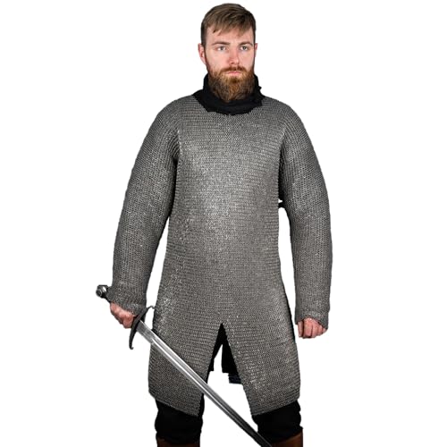 Burgschneider - Kettenhemd Hauberk Flachring Vernietet 6mm Geölt (2XL/3XL, Unisex, Weichstahl) Historisch - Historic Chainmail von Burgschneider